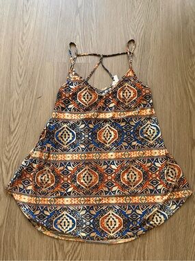 Ember Missy Boho Printed Tank Dress in Blue, Orange & Cream